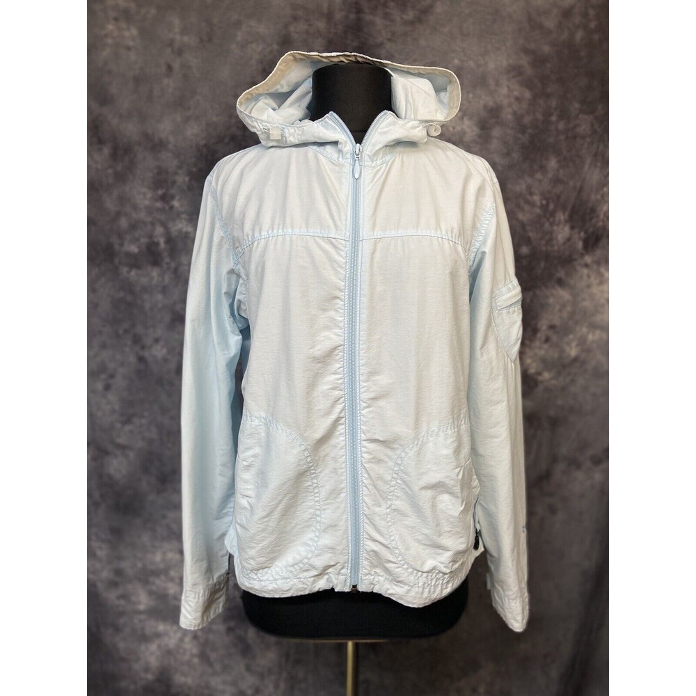 Columbia Size Large Blue Lighweight Cotton/Nylon Logo Hooded Jacket